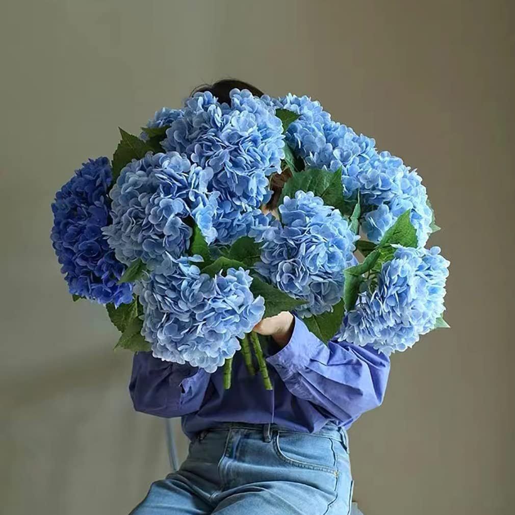 造花 アートフラワー 3個のリアルタッチ人工ハイドランジアの花 大きなリアルタッチの花 紫陽花 屋外の結婚式 クリスマス オフィス パーティー リビングルームのテーブル装飾 インパクト ブルー
