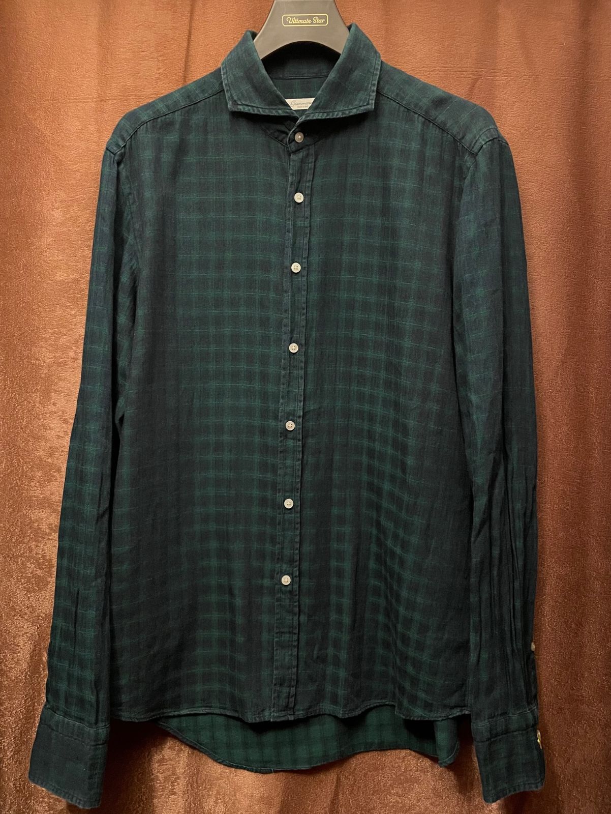 MADE IN ITALY製 Gianmarco 長袖チェック柄シャツ ダークグリーン 42 