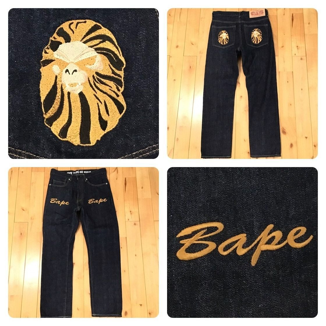 BAPE HEAD LOGO 刺繍 デニム パンツ Sサイズ a bathing ape denim