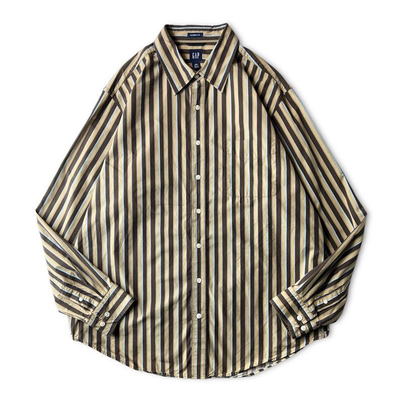 00s GAP コットン マルチカラー ストライプ 長袖 シャツ XL / 00