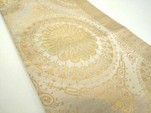 西陣 川島織物 正絹(一部金属糸) コプト文様 六通柄 袋帯 アイボリー美品 平和屋着物□西陣 川島織物 六通柄 本袋帯 唐織 蝶 金銀糸