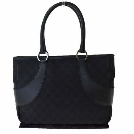 【中古】 中美品 グッチ GUCCI トートバッグ ショルダー ハンド GG柄 ブラック キャンバス レザー 保存袋付き 65BS554