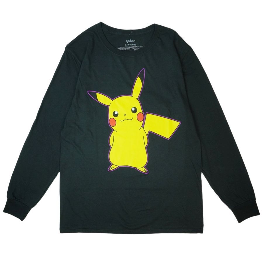 メンズ レディース Tシャツ 【クリックポスト対応可】 PIKACHU LOVABLE POSE LONG TEE ピカチュウ 長袖Tシャツ ロングスリーブ ロンT 黒 ブラック ポケモン 男女兼用 ジェンダーフリー アニメ 映画 POKE
