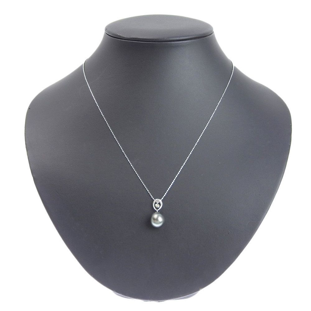 真珠のネックレス 45cm 真珠9mm K18 ダイヤモンド0.09カラット ...