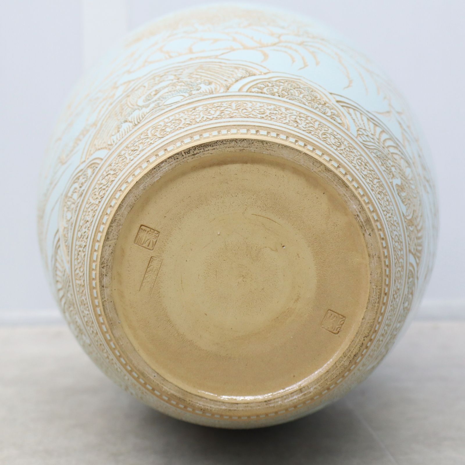 ▽骨董 古美術 ｜華壺 つぼ 花器 山水図｜東炎窯 金東和 作 東炎釉裏