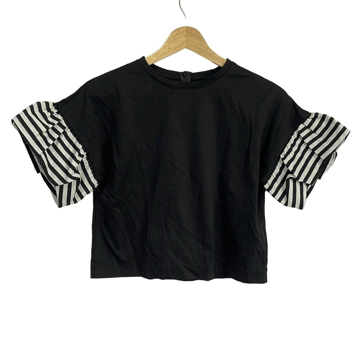 ボーダーズアットバルコニー　36 ブラック　SHIRT GATHERED TEE 中古・古着通販】BORDERS at BALCONY (ボーダーズアット