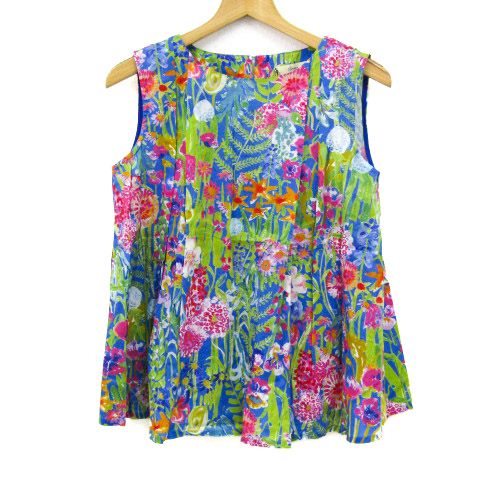 クリスピ ブラウス シャツ トップス ノースリーブ 花柄 日本製 未使用品 レディース 38サイズ 青×オレンジ Crespi クリスピ ブラウス シャツ トップス ノースリーブ 花柄 日本製