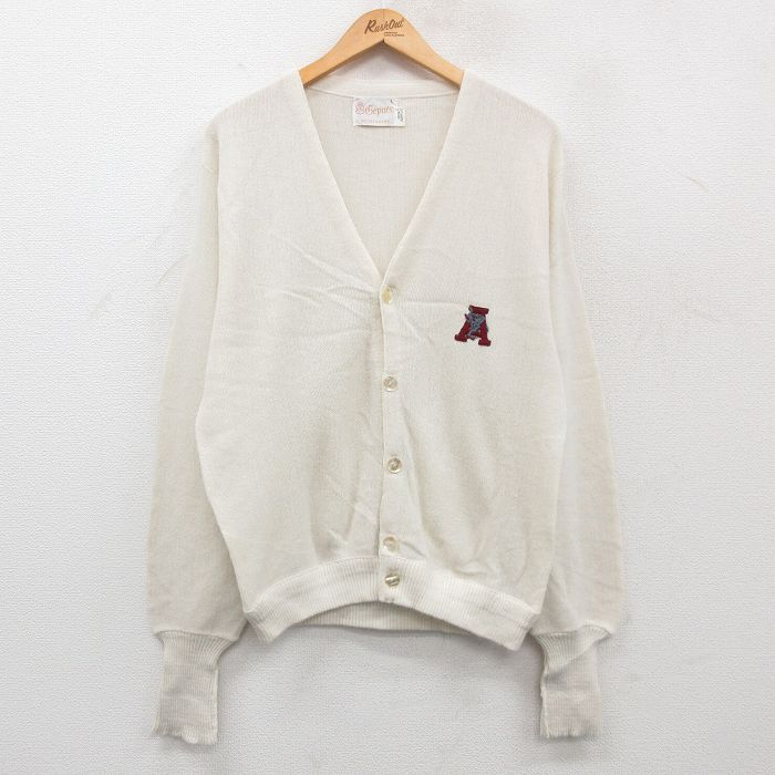 M/古着 長袖 ニット カーディガン メンズ 80s A アクリル 白 ホワイト 24nov02 中古 トップス