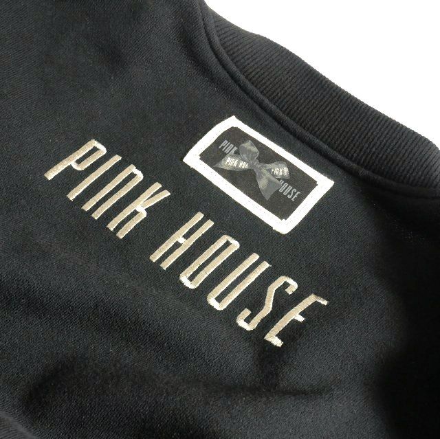 ピンクハウス PINK HOUSE ピコ加工 アップリケ ロゴ刺繍 ジップアッププルオーバー スウェット ブラック 黒 A2103UCD375 レディース ピンクハウス PINK HOUSE ピコ加工 アップリケ ロゴ刺繍 ジップ