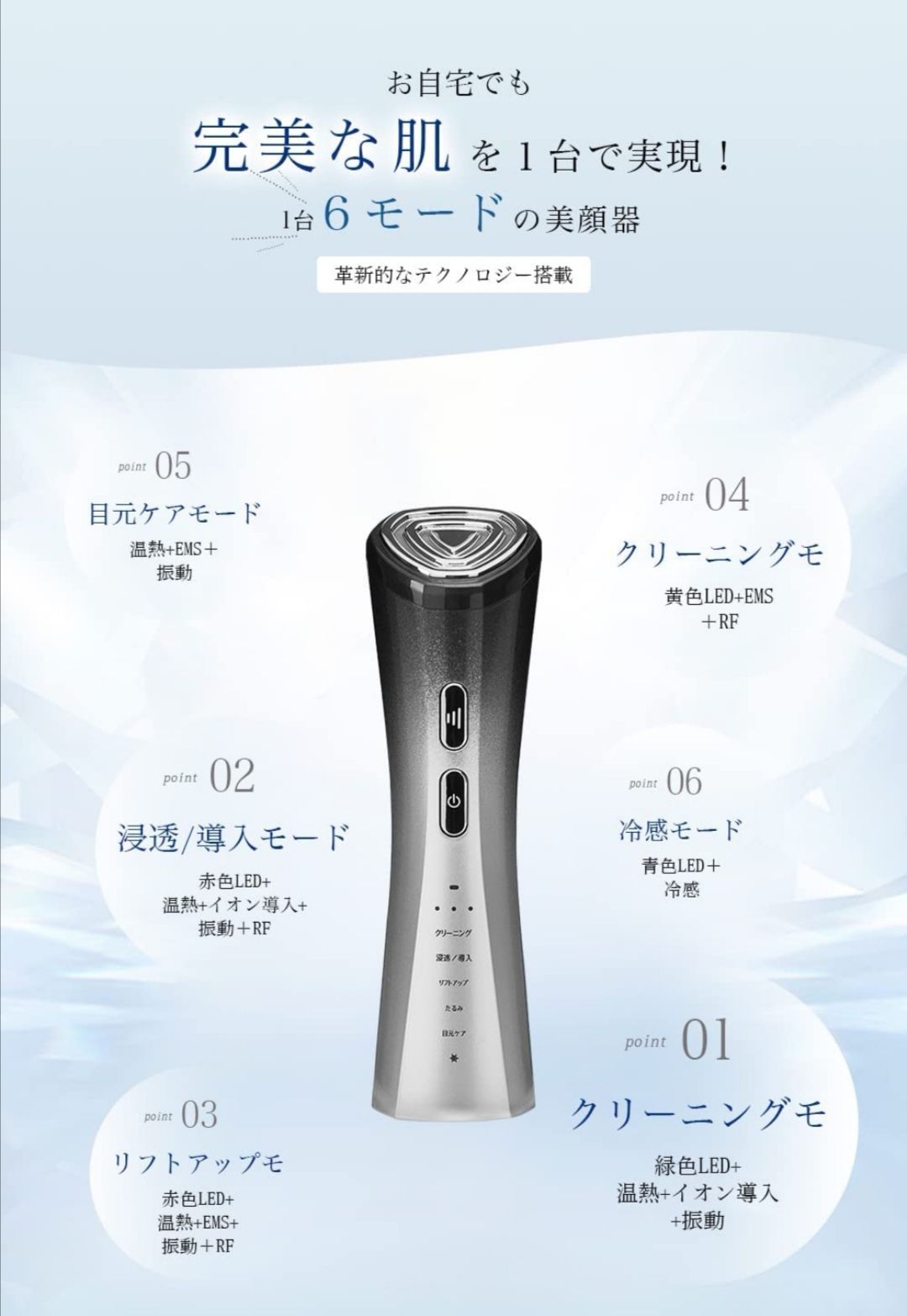 美顔器 RF美顔器 イオン導出 イオン導入 EMS 微電流 LED搭載 1台6役 Amazon.co.jp: 美顔器 RF美顔器 イオン導出 イオン導入 超音波