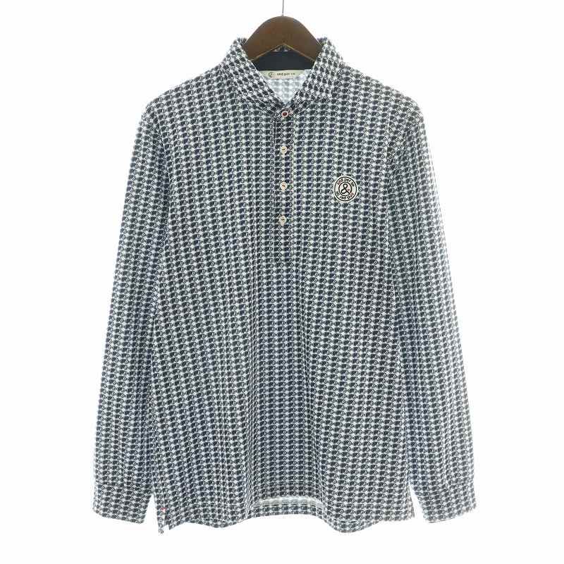 美品【and per se】アンパスィ 総柄 長袖ポロシャツ ゴルフ ネイビー アンパスィ and per se ゴルフウェア ポロシャツ 長袖