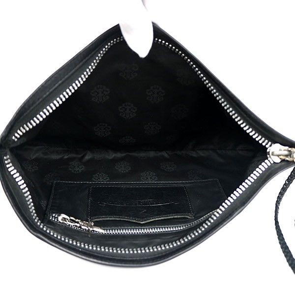 クロムハーツ　ブラックレザー フラットポーチ CHROME HEARTS クロムハーツ フラットポーチ クラッチバッグ 黒
