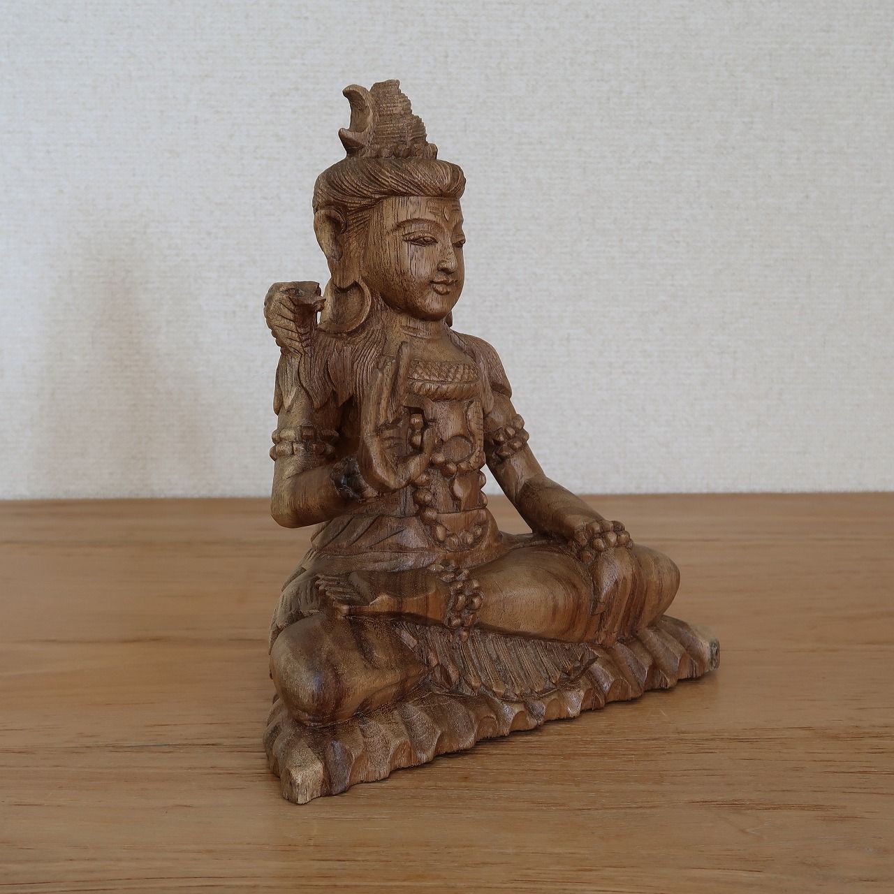 シヴァ神の木彫り 25cm 座像 木製 スワール無垢材 シバ神 オブジェ