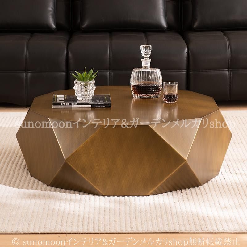 ファセット調 センター テーブル 木目調 多面体 おしゃれ かわいい ラグジュアリー インテリア ロー 丸 テーブル ステンレス ブラウン MARWIL-DEMENAGEMENTS_CH