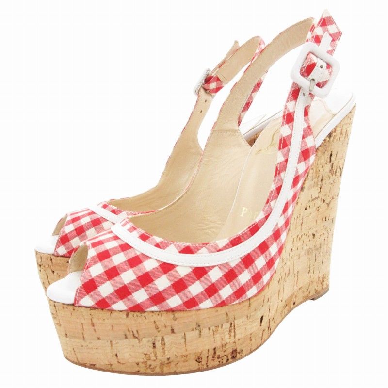 Christian Louboutin チェック柄 ウェッジヒール 約10cm クリスチャンルブタン Christian louboutin ウェッジソール