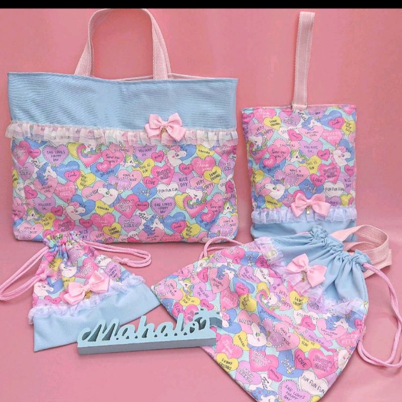 ユニコーン レッスンバック 上履き袋 体操着袋 給食袋 セット 女子 ユニコーン レッスンバッグ 上履き入れ 体操服袋 ハンドメイド 入園