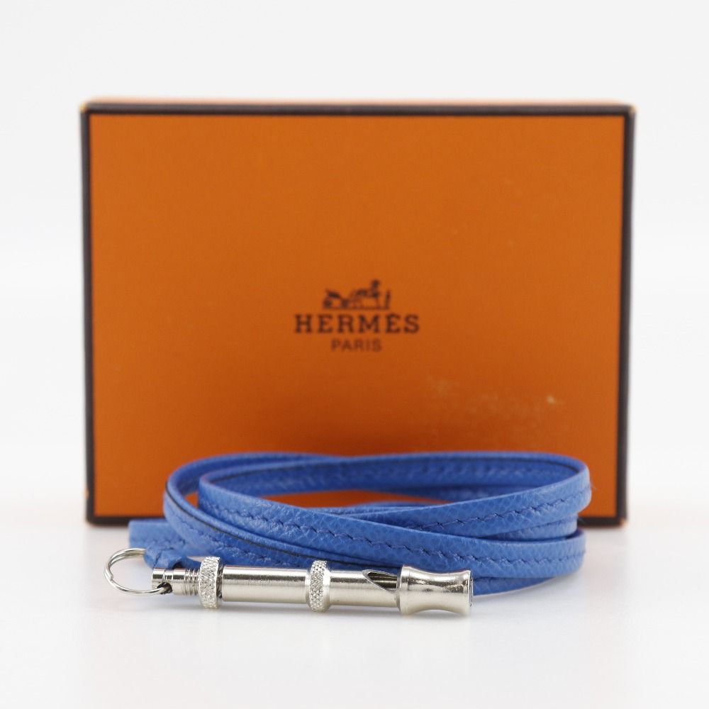 HERMES】エルメス 超音波ホイッスル シフレ ペンダント 金属製×レザー