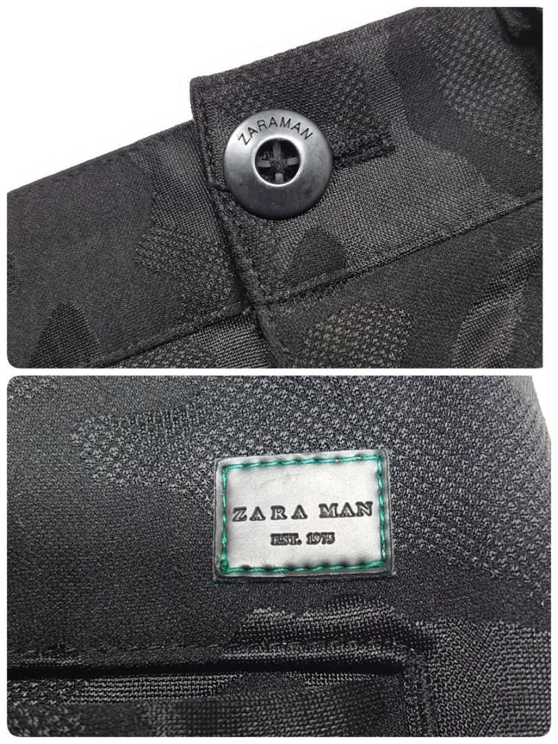 ZARA MAN ザラ 黒 迷彩セットアップ スーツ 刻印入りボタン ロゴ金具