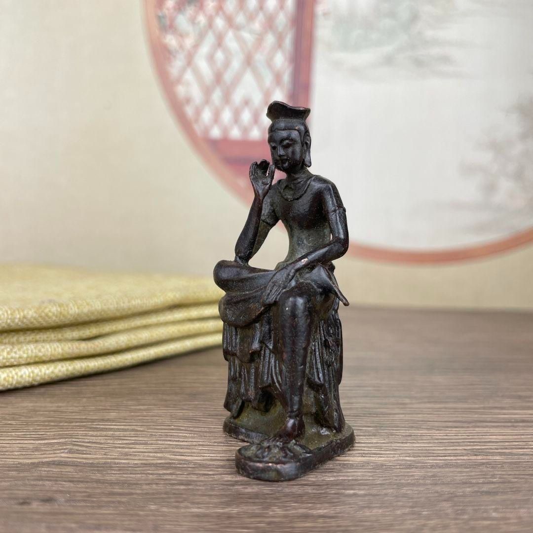 仏教美術 七福神 とろとろ 古竹彫り 弥勒菩薩 仏像 仏教美術 仏像 弥勒菩薩仏像 小仏像 銅製 銅器 - メルカリ