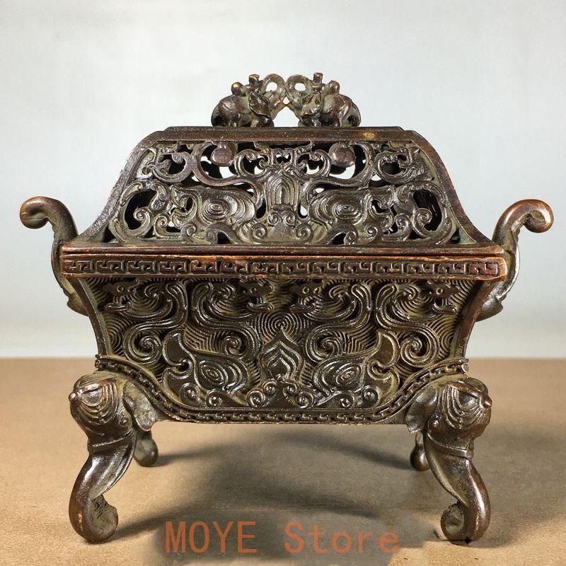 銅 細工 双羊争輝香炉 蔵炉 香道具装飾品 工芸品 置物