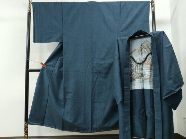 平和屋着物●男性 紬 アンサンブル 霞文 正絹 CAAS6850yc