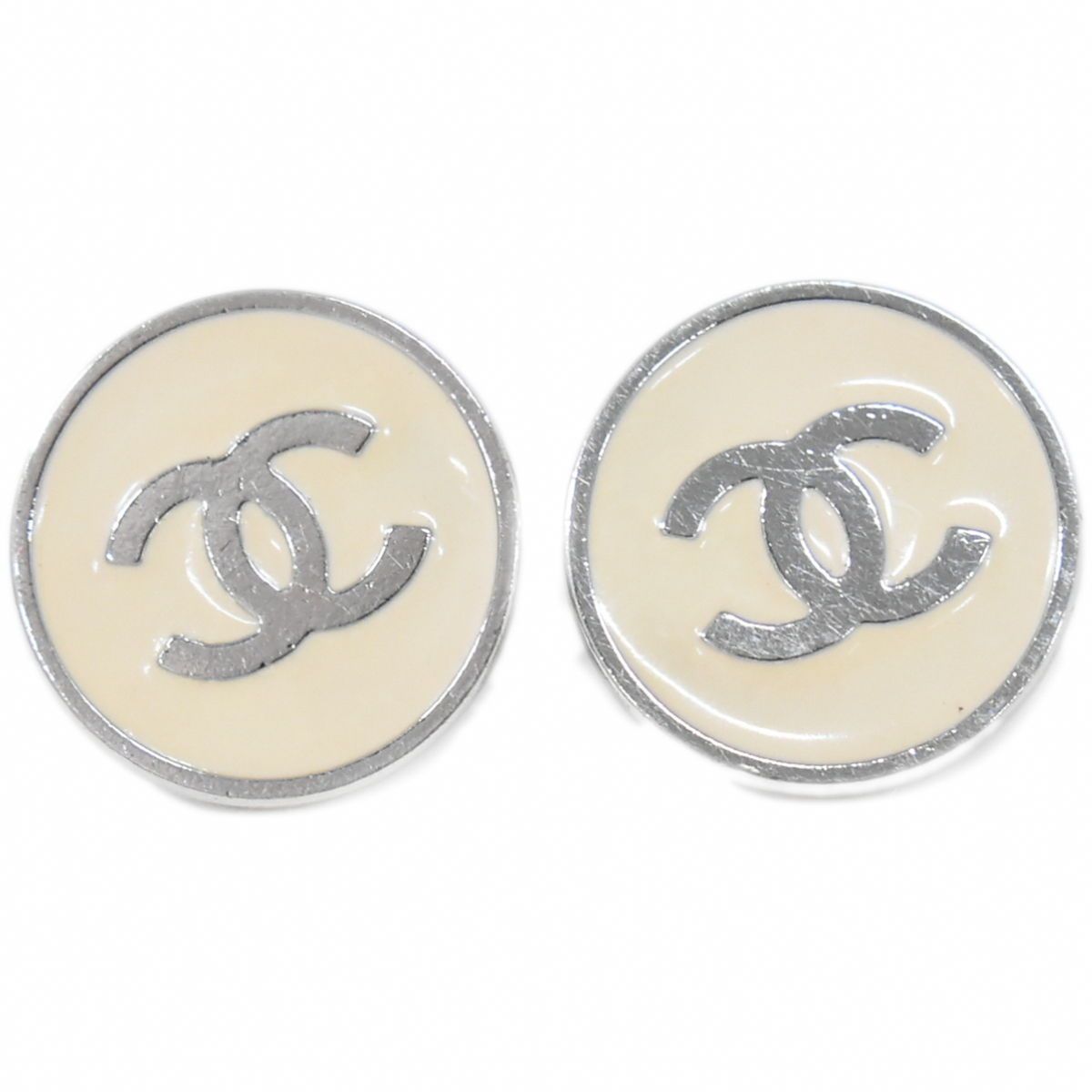 本物 シャネル CHANEL ココマーク メタル イヤリング アイボリー 