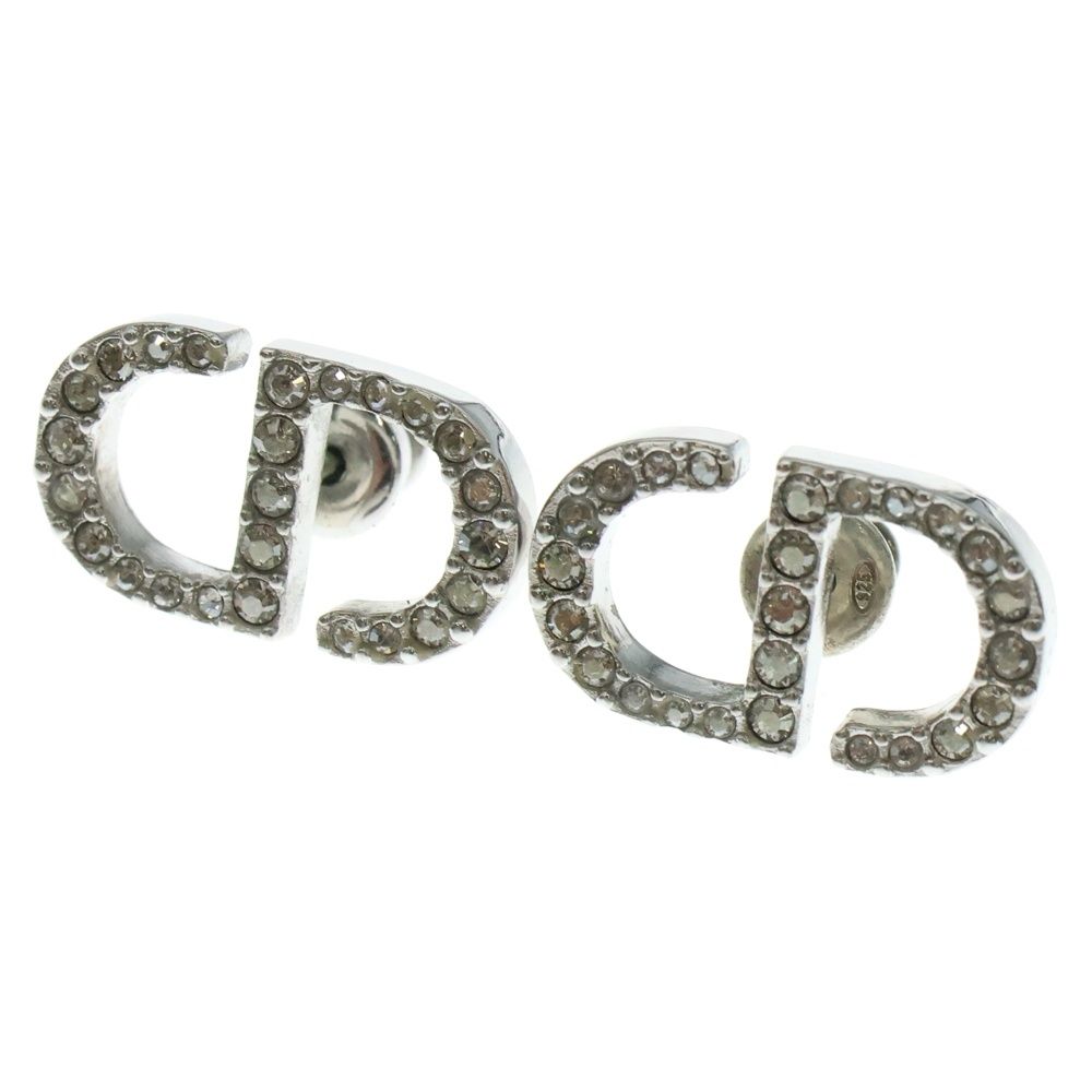 Christian Dior クリスチャンディオール CDロゴ ラインストーンピアス シルバー