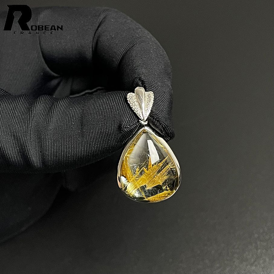 綺麗 EU製 定価18万円★ROBEAN・太陽花タイチンルチル・925銀ペンダント★黄金針水晶 金運 パワーストーン プレゼント 20.7*16.8*8.2mm ML803322