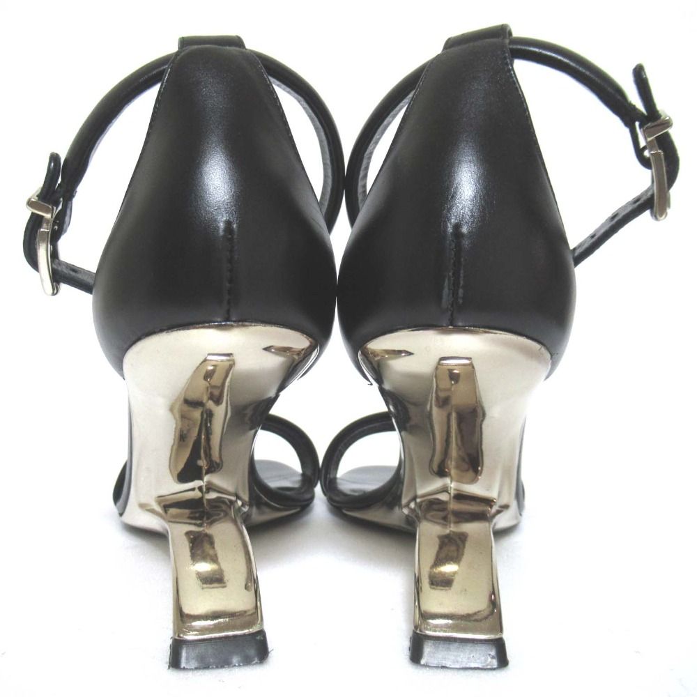 美品 Alexander McQueen アレキサンダーマックイーン アンクルストラップ デザインヒール サンダル サイズ38 約24.5cm ブラック レディース 古着  USED