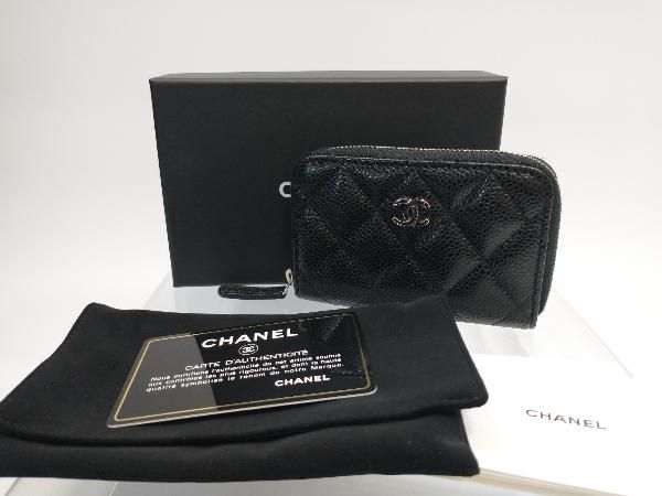 CHANEL コインケース マトラッセ キャビアスキン レザー ココマーク 黒 シャネル 二つ折り財布 ココマーク マトラッセ スモール