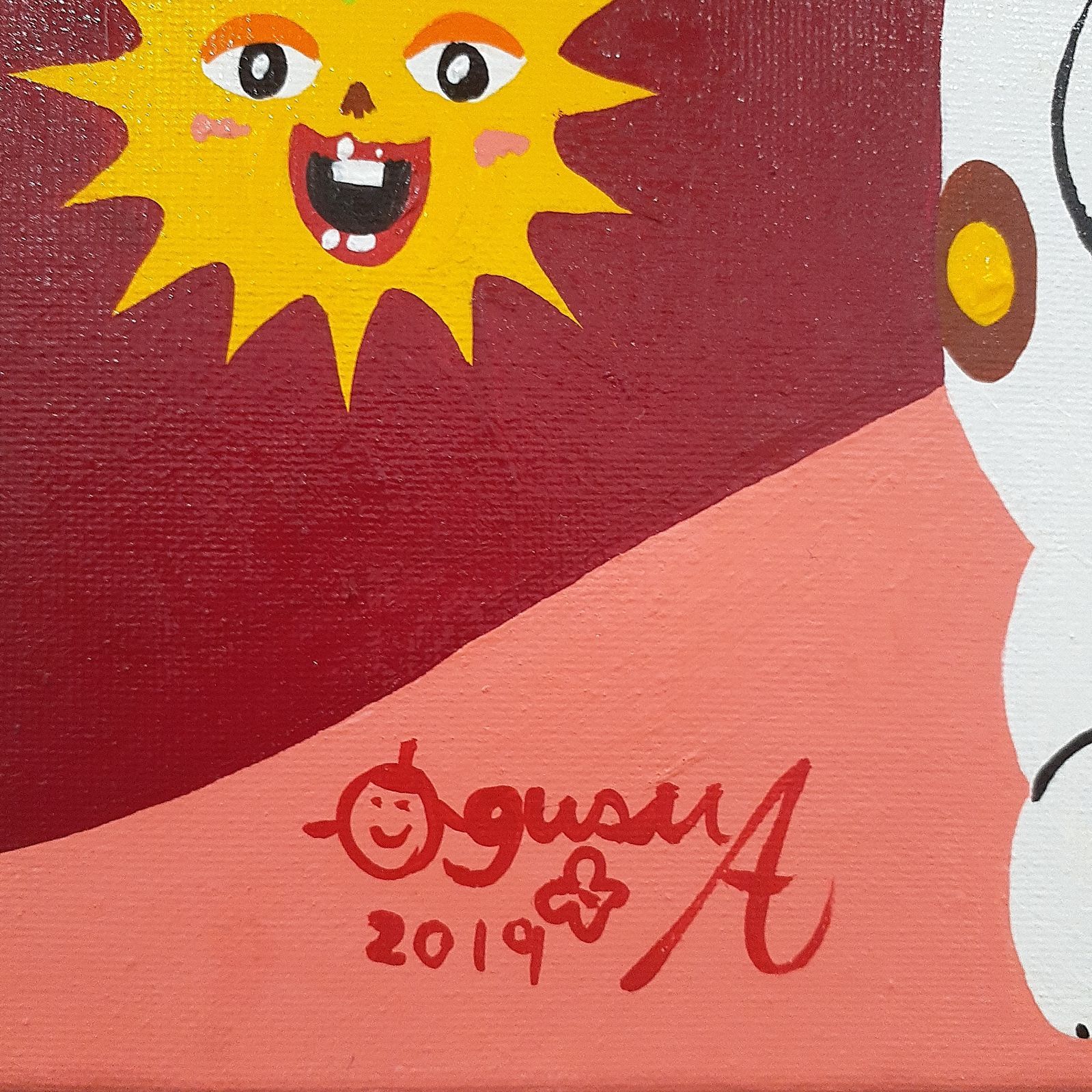 招き猫と太陽の絵画 2019年制作 SM号 22.7cm×15.8cm キャンバス 画家 