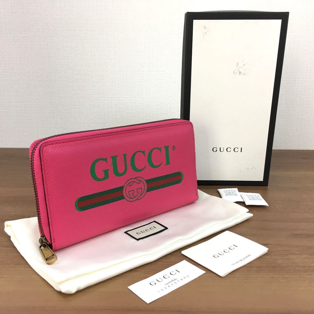 320 み GUCCI ジップウォレット ピンク レザー 496317 シェリー ギフトにも