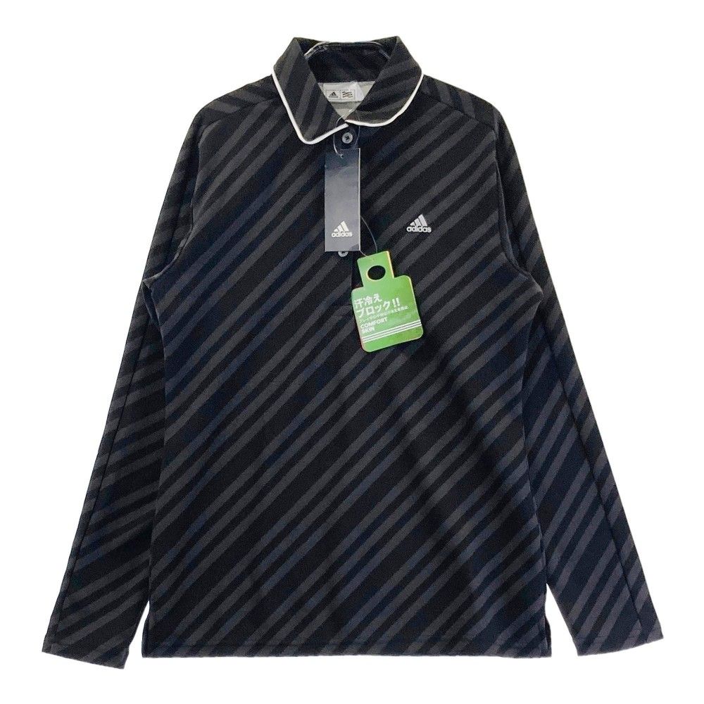 サイズ：L ADIDAS GOLF アディダスゴルフ U31398 長袖ポロシャツ ストライプ柄 グレー系 [240101344811]# ゴルフウェア レディース ストスト