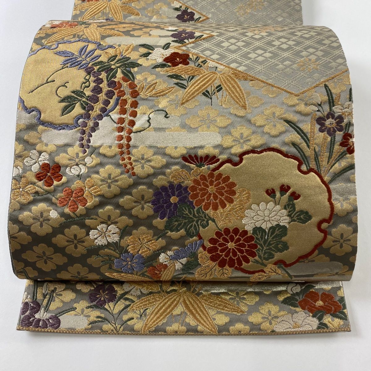 ⑤②①雪輪 うさぎ 万葉集 袋帯 茶系 正絹 六通 楽天市場】京袋帯 WAKKA帯 名古屋帯 単品 ベージュ 七福うさぎ