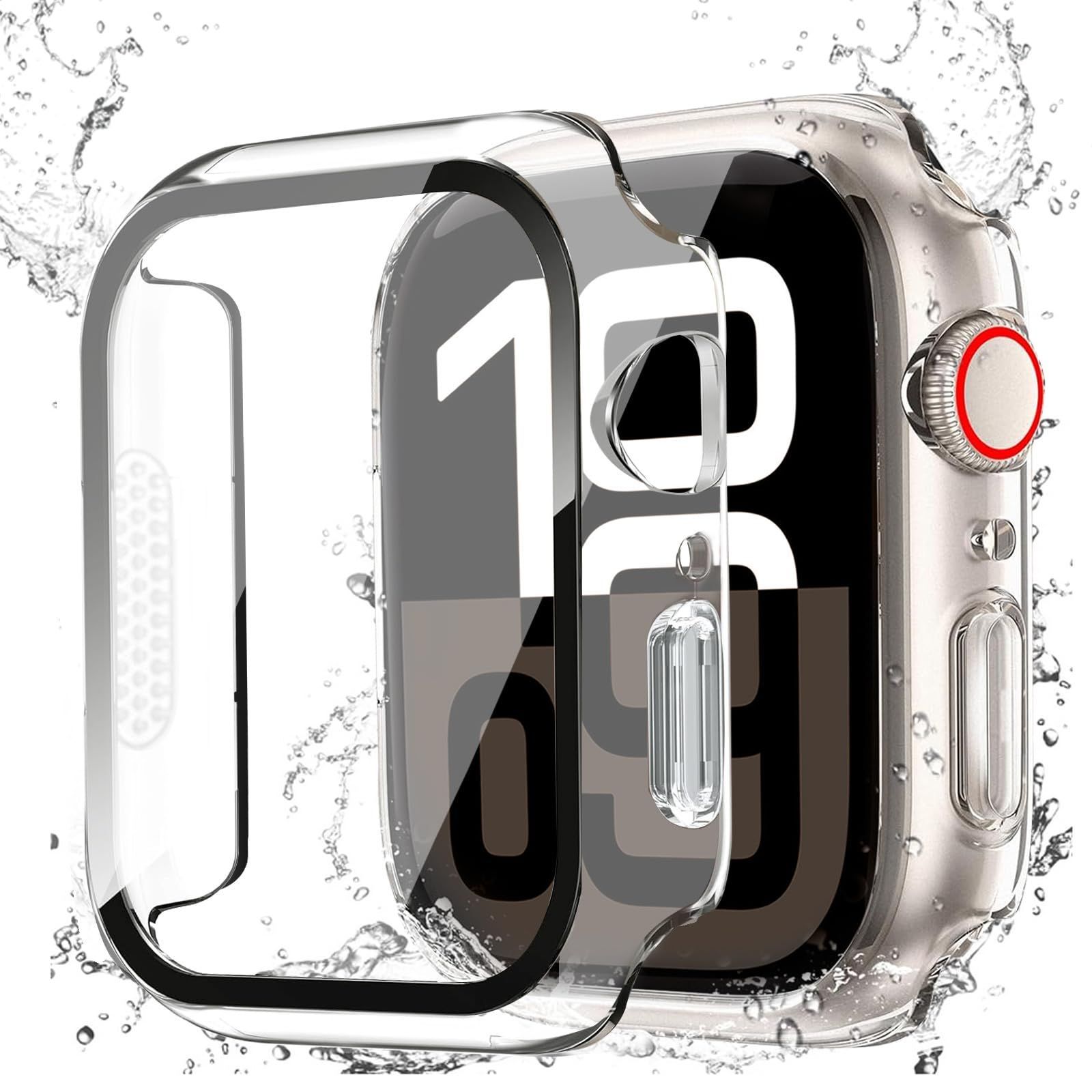 【人気商品】Apple Apple for for Watch Watch for 全面保護 耐衝撃 超薄型 指紋防止 ケース 高透過率 硬度9H強化ガラス PC素材 一体型 防水 カバー (45mm，クリア) カバー 9/8/7/6/5/4/SE2/SE S