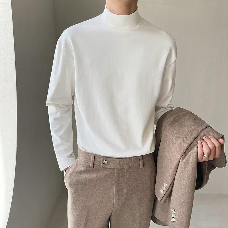メンズハイネックTシャツトップス秋冬おしゃれ Tシャツ メンズ インナー 無地 ハイネック 長袖 細身 通気性