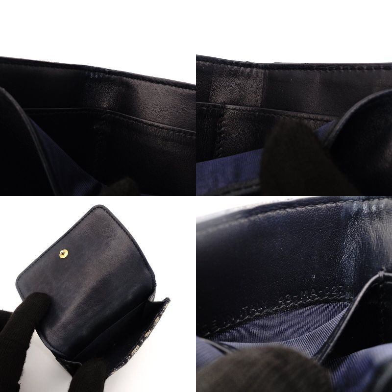 ディオール DIOR トロッター 三つ折り財布 キャンバス ネイビー ミニ財布 レザー 7-9-423