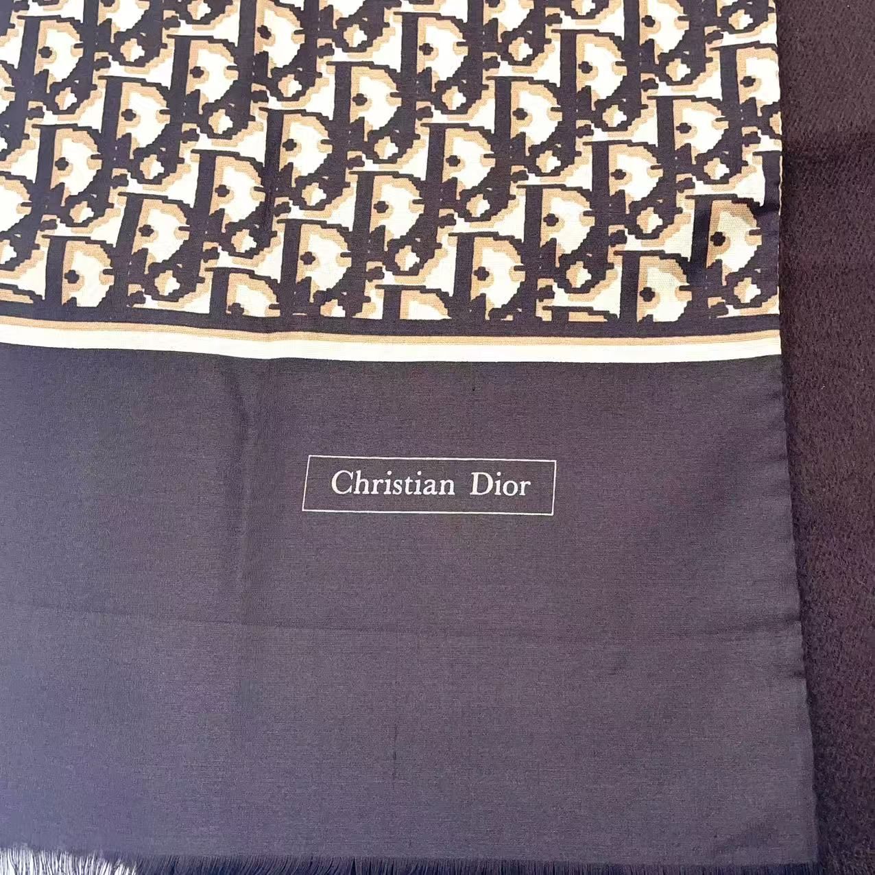 確実正規　Dior トロッター　ロゴパターン マフラー ベージュ Christian Dior トロッター シルク×ウール ブラウン×ベージュ