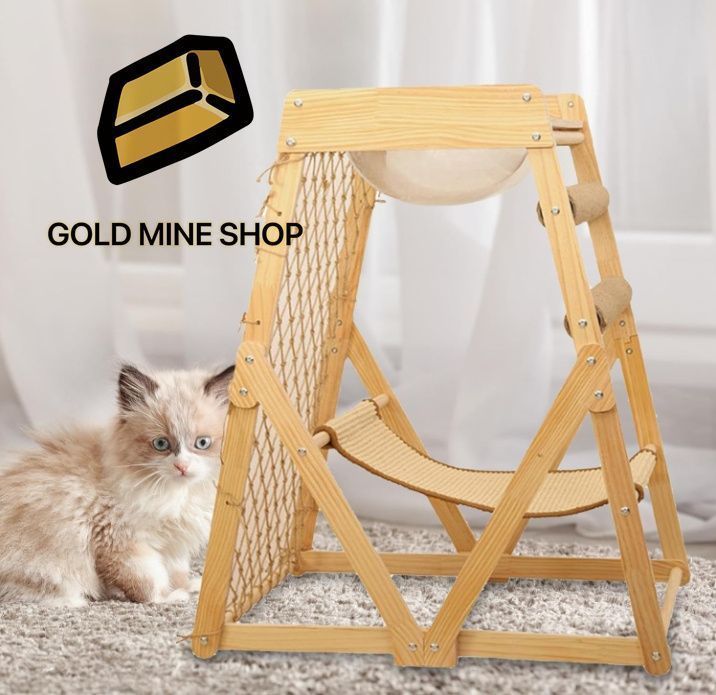 猫用キャットツリー 木製 猫 キャットタワー 多機能 爪とぎ 爪研ぎポール ボール 網 ハンモック付き 木登り スリム 猫タワー 安定 運動不足