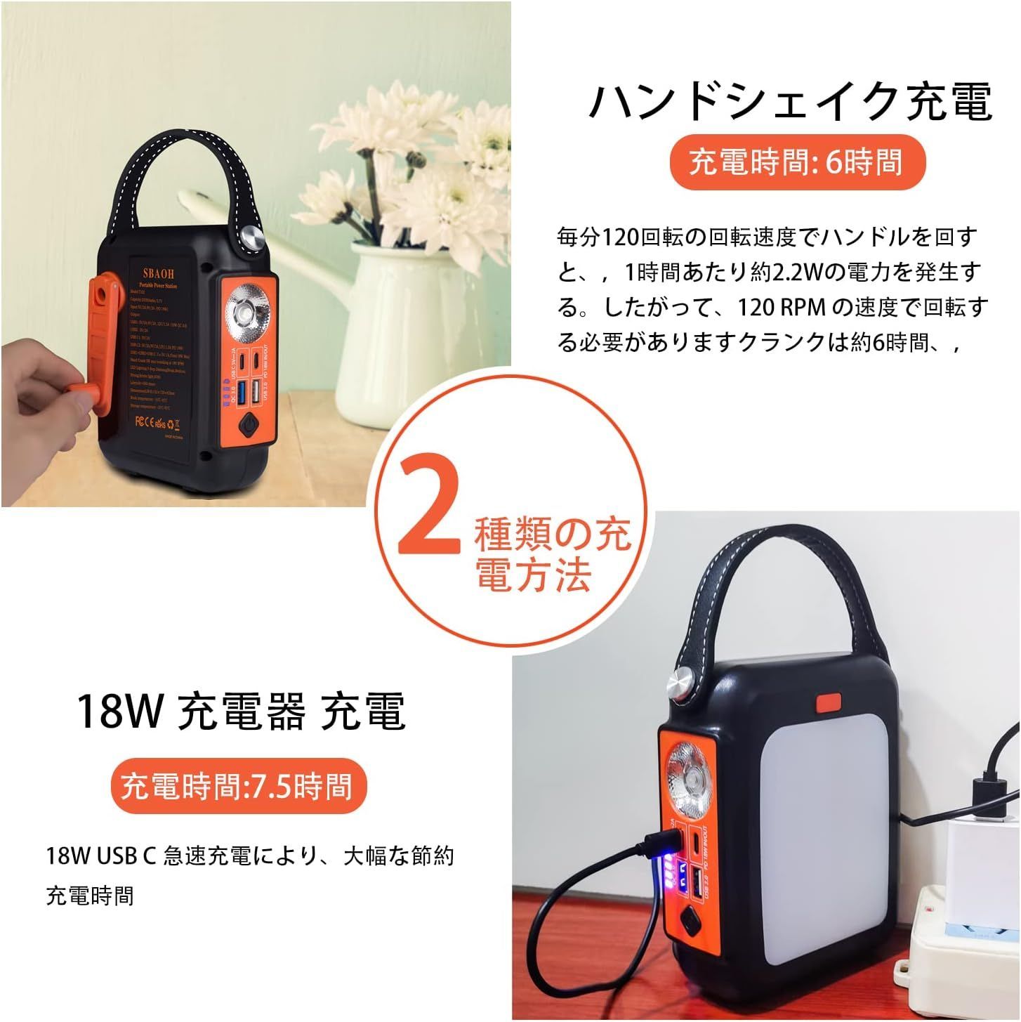 日本全国送料無料商品人気ランキング ポータブル電源20000mAh/3.7V 家庭用蓄電池 USB急速 手回し発 発電機