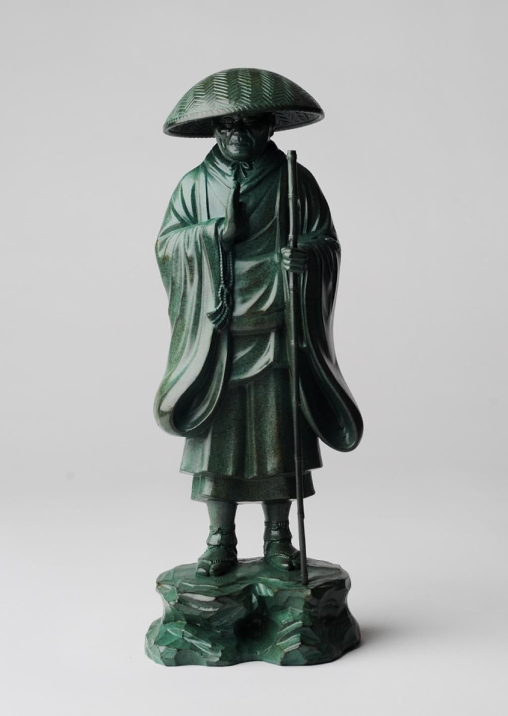 親鸞聖人 - 総高24cm 青銅色 高岡銅器 仏像