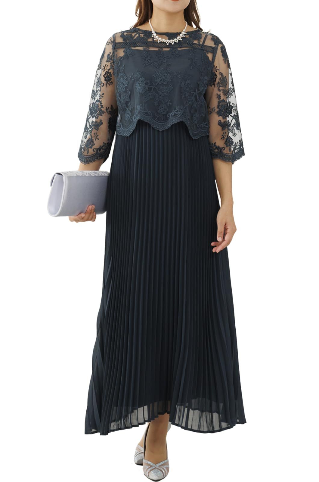 MORE AUNI パーティー ドレス 刺繍レース プリーツ ワンピース セットドレス 結婚式 2次会 春 夏 服 秋 冬 大人 オトナ キレイメ カワイイ シフォン ブラック ホルター ネック ワンピ グリーン | 77000029 M