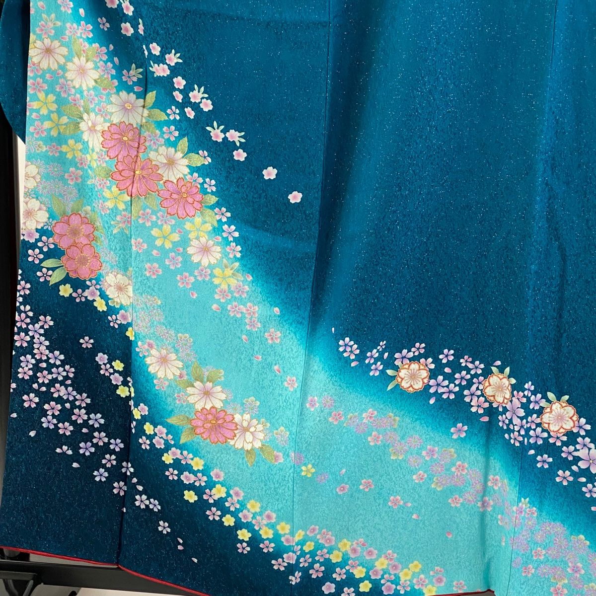美品 蝶々と花模様 桜 菊 青緑色 金通し 金彩 袷 正絹 振袖・襦袢セット 楽天市場】【新品】 振袖 袷 着物 正絹 絹 刺繍 水色 扇 四季の