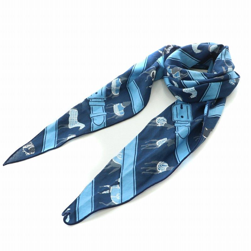 エルメス HERMES スカーフ 三角形 馬 ホース 青 ブルー エルメス ツイリー SEQUENCES セカンス 馬 ホース モチーフ スカーフ