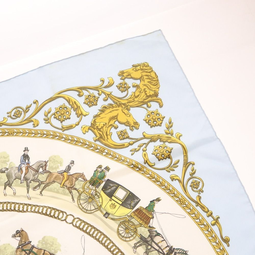 HERMES エルメス ロンシャンへの散歩 馬車シル クスカーフ HERMES エルメス ロンシャンへの散歩 馬車シル クスカーフ