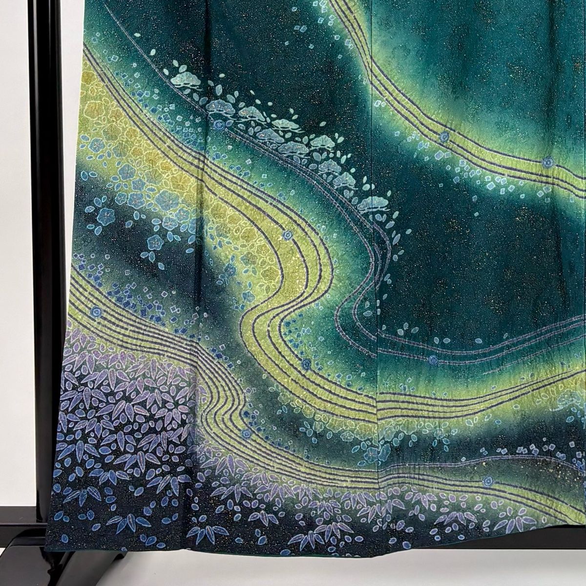 訪問着 身丈159cm 裄丈64.5cm M 袷 松竹梅 流水 金通し 絞り 緑 正絹