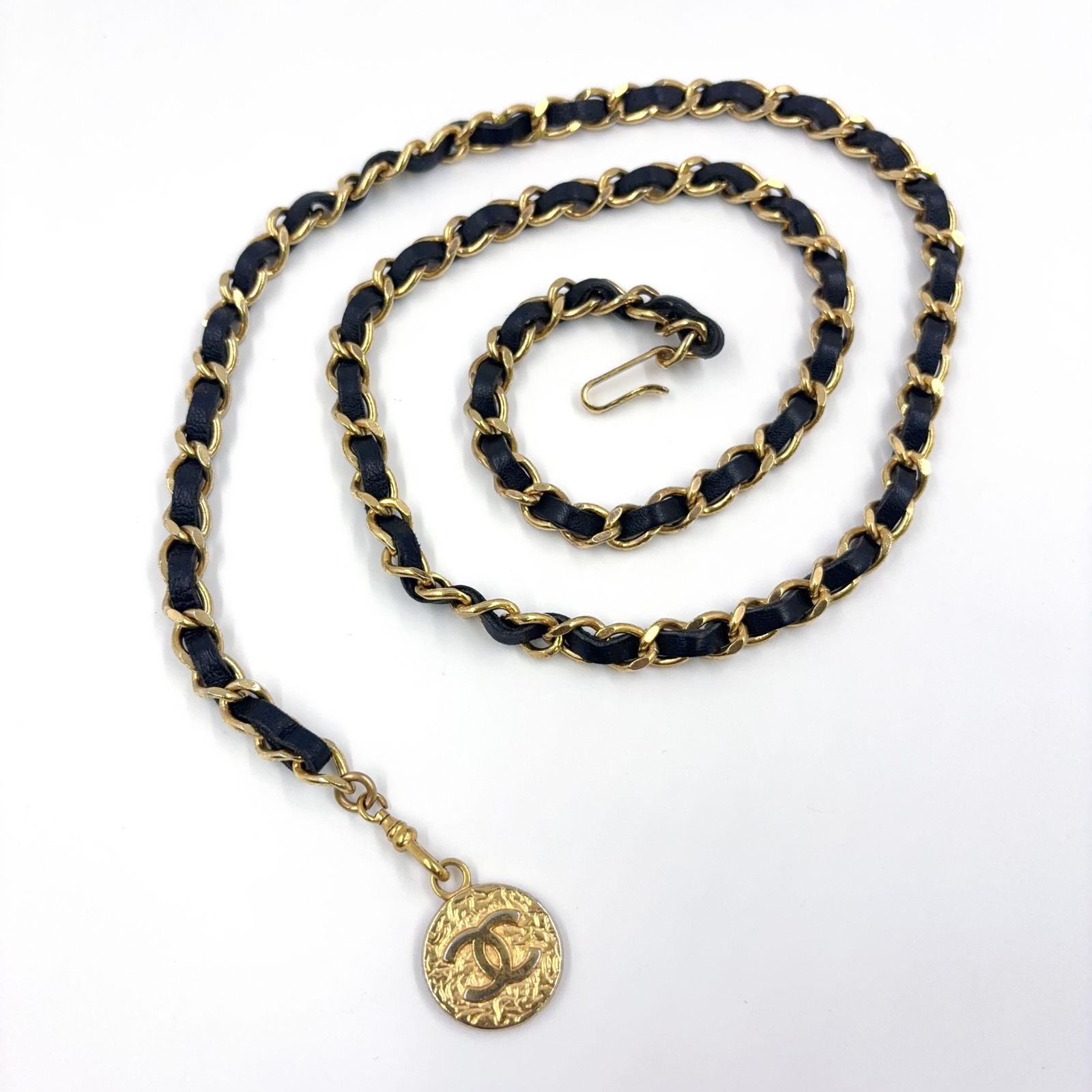 ⭐️美品⭐️シャネル ココマーク クローバー チェーンベルト GP×革 黒金 CHANEL シャネル ベルト ココマーク クローバー 2連 チェーン