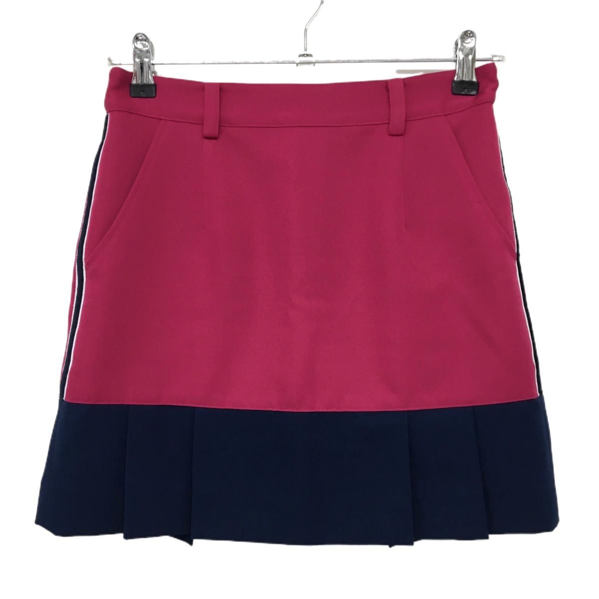アルチビオ スカート ピンク系×ネイビー 裾プリーツ サイドライン 裏地付 レディース 36 S ゴルフウェア archivio