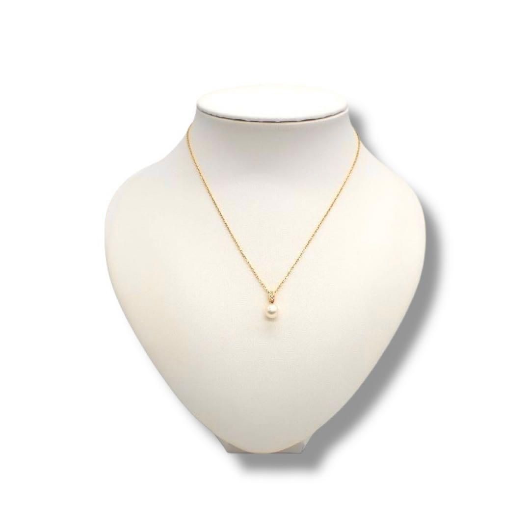 極美品【ミキモト】K18YG あこやパール　ダイヤモンド　ペンダント　ネックレス ミキモト パール 1粒 ダイヤモンドネックレス K18 あこや真珠 スイング