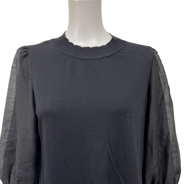 トゥービーシック TO BE CHIC トップス ニット チュール 異素材 七分袖 黒 40 L 11号 レディース S 5 V 655